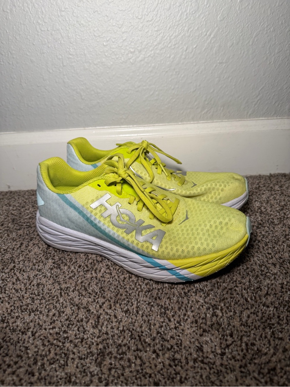 Hoka One One Lime Yellow and Teal Running Shoe